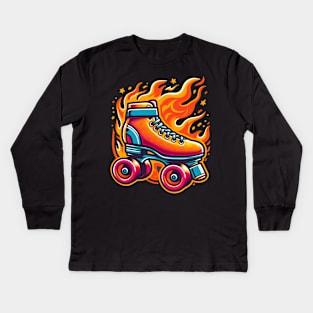 Flaming skate for Roc City Roller Derby Kids Long Sleeve T-Shirt